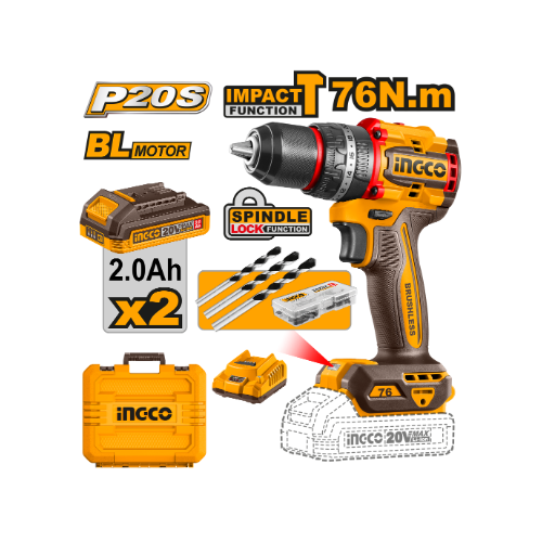 acocoセット Ingco Cordless Impact Drill Kit 20v 2xbattery 1xcharger 76nm - 1UP